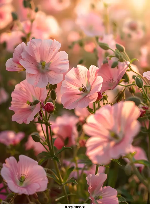 Close Up Pink Flowers In A Garden