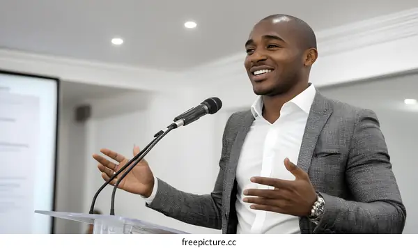 African American Man Giving Presentation at a Conference