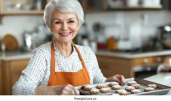 Senior Woman Baking Cookies in Kitchen