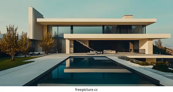 Modern Architecture House with Infinity Pool and Landscaping