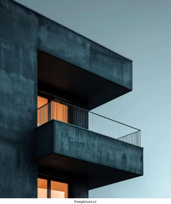 Modern Concrete Building with Glass Balconies and Windows