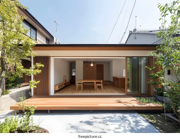 Modern Japanese Home With Wooden Deck and Sliding Doors