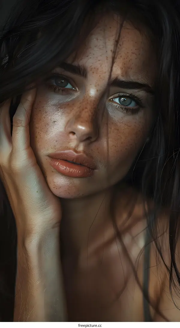 portrait of a young woman with freckles