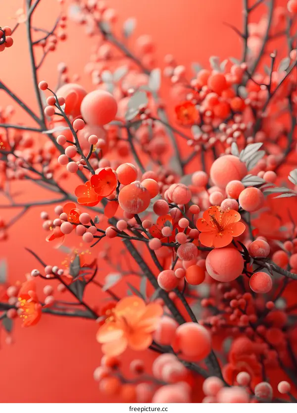 Red fruits and flowers
