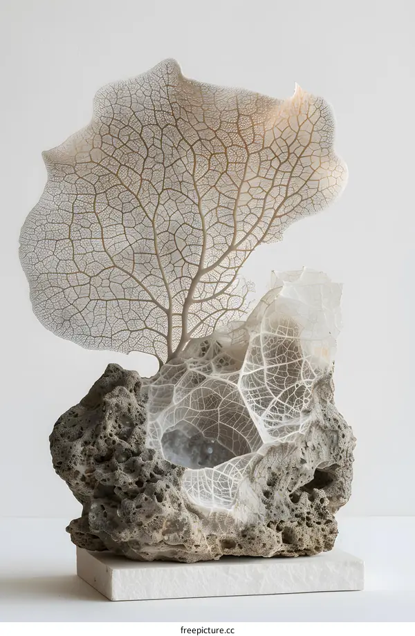 A 3D printed replica of a coral reef sits on a piece of real coral.