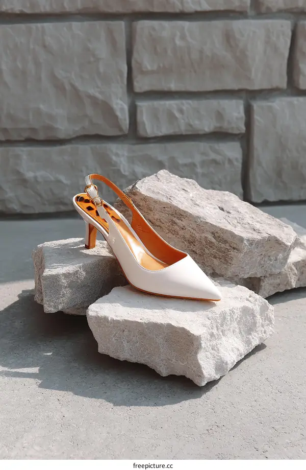 Elegant White Slingback Heels on Rocks