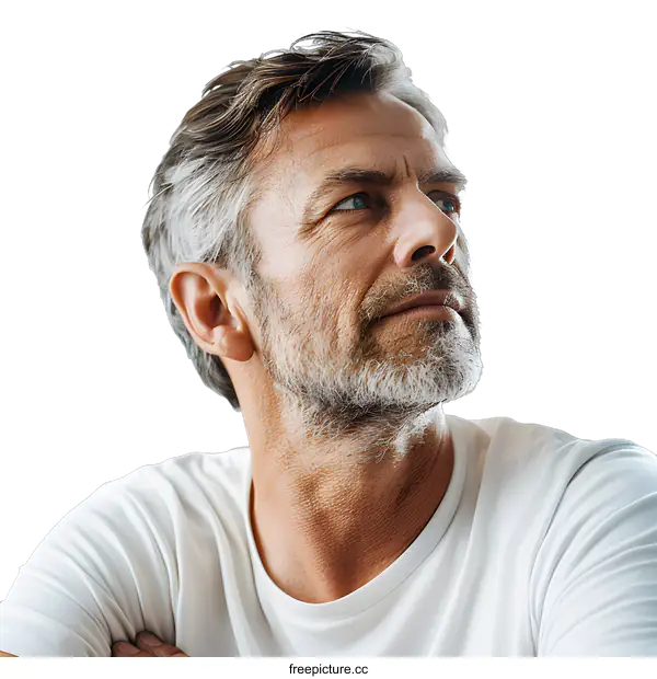 [Transparent Background PNG]Portrait of a man with grey hair and beard looking away