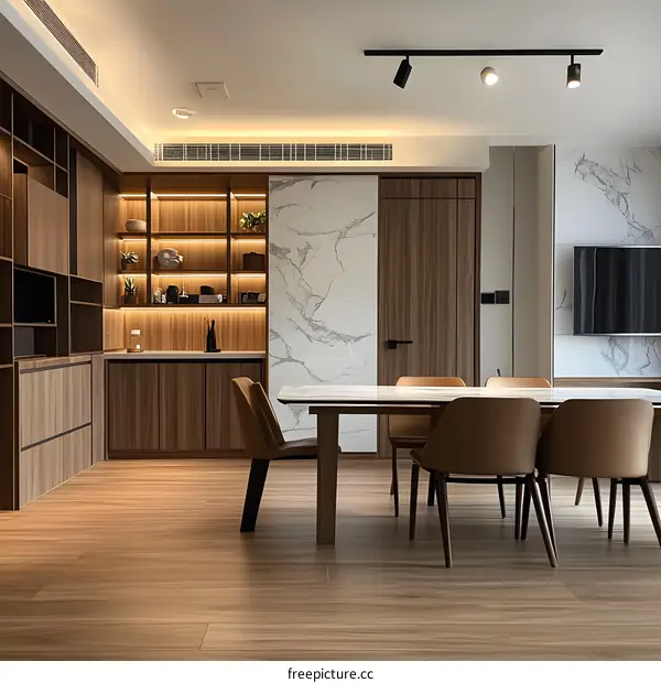 Modern Minimalist Dining Room Interior Design With Wooden Table and Chairs