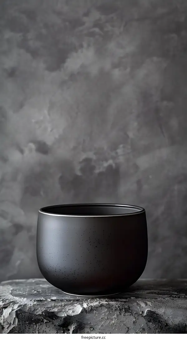 Black Ceramic Bowl on a Stone Surface
