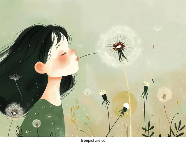 A girl blowing a dandelion