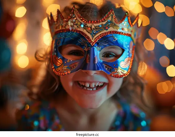 Little girl with a blue mask on her face