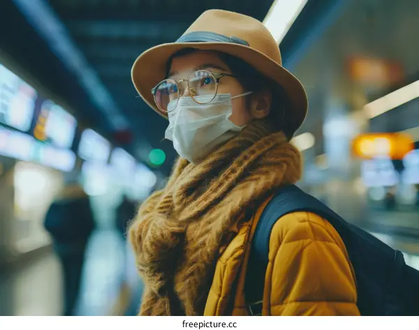 Woman Wearing Face Mask in Subway Station