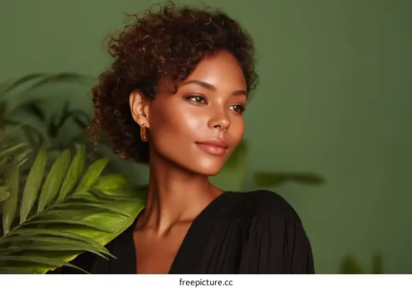 Black Woman Portrait with Tropical Background