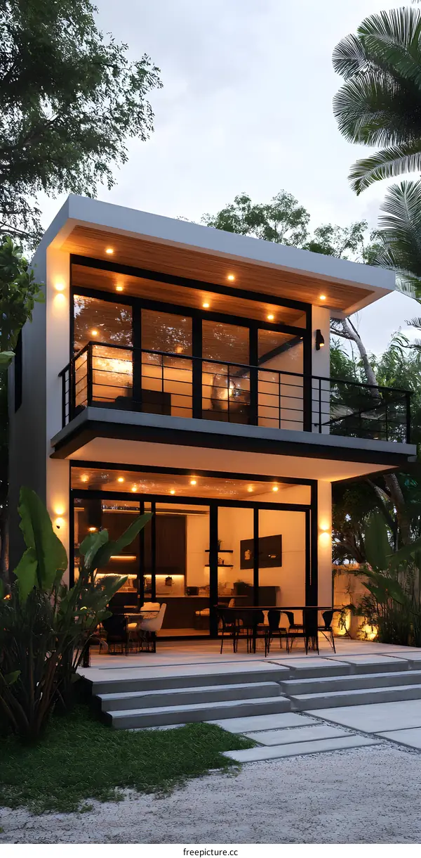 Modern Two Story House with Patio and Backyard