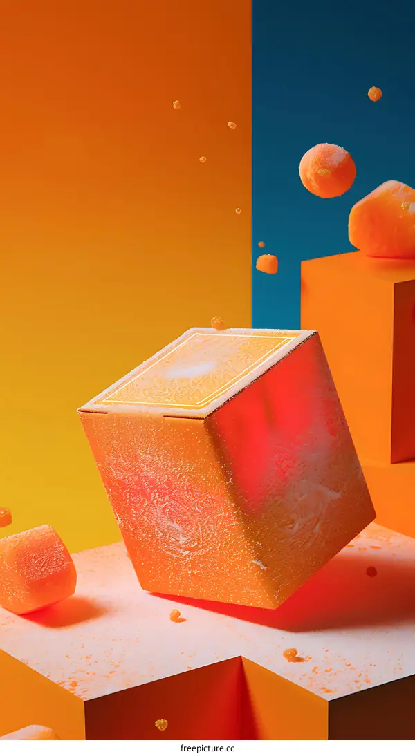 Orange Cubes and Boxes Abstract Background