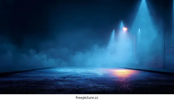 Empty Night Street with Neon Light Beams