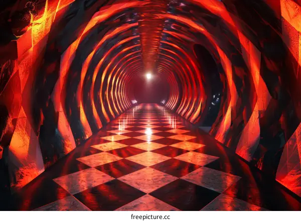Checkered tunnel with vibrant colors