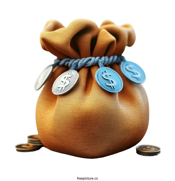 [Transparent Background PNG]Vintage Money Bag Filled with Coins