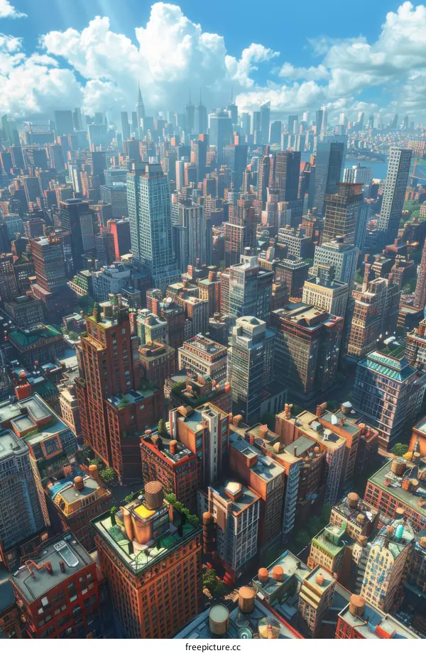 Metropolis with Soaring Skyscrapers and Bustling Streets