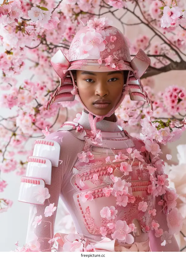 A Beautiful Warrior Amidst Cherry Blossoms