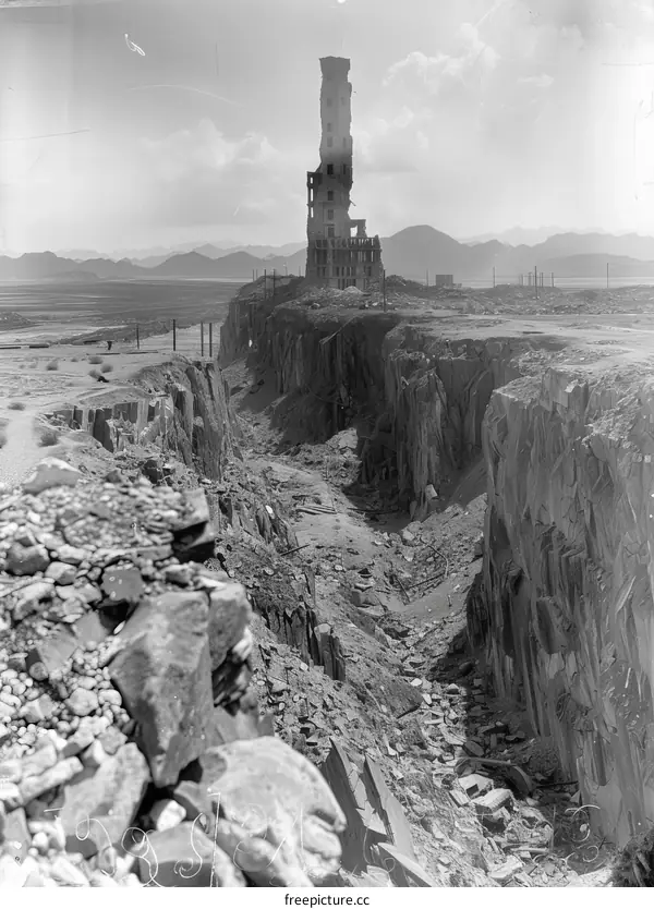 The ruins of the old gypsum plant stand as a reminder of the town's once-thriving mining industry.