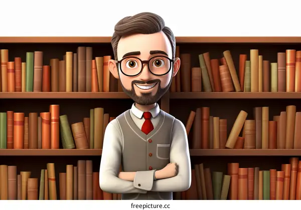 A Cartoon Librarian in a Library