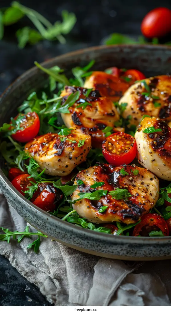 Healthy Grilled Chicken Breast with Tomato and Rocket Salad