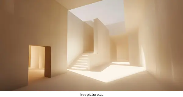 Minimalist Interior Design with Staircase and Sunlight