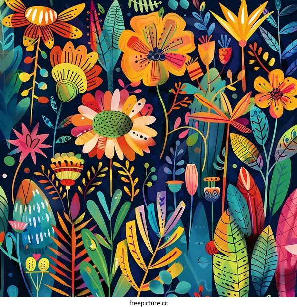 Colorful Abstract Floral Illustration With Dark Background