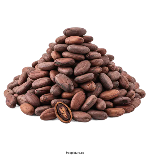 [Transparent Background PNG]Pile of brown cocoa beans with one opened showing inside