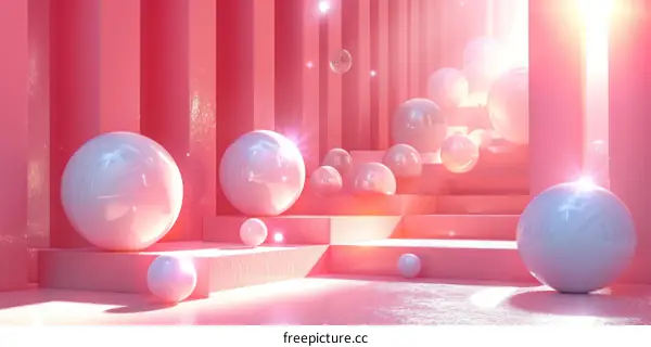 Abstract Pink Geometric Scene with Balls