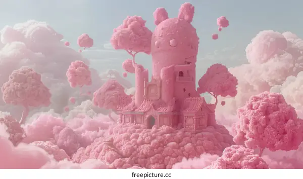 Fantasy Pink Castle on a Floating Island