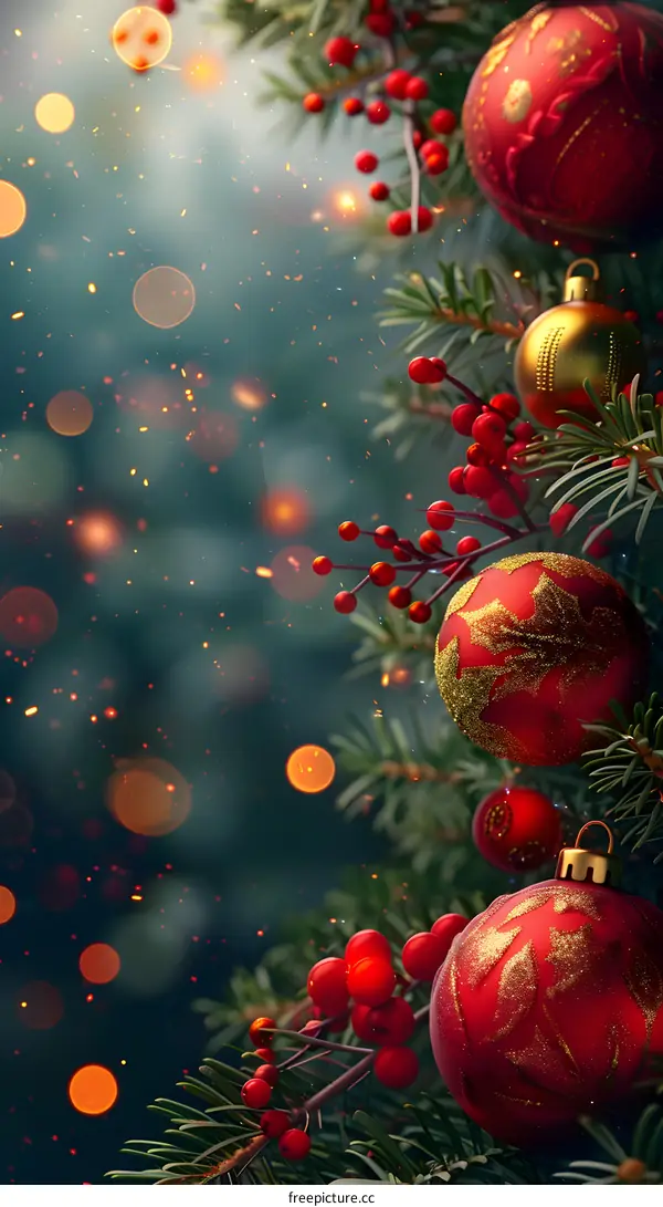 Christmas Tree With Red And Gold Ornaments