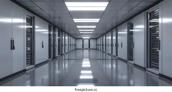 Futuristic Sci-Fi Server Room With Glowing Lights