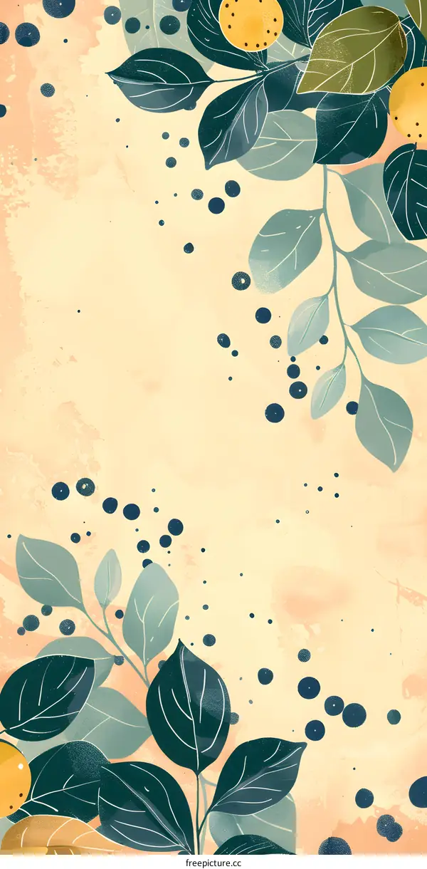 Abstract Watercolor Floral Background with Leaves and Dots